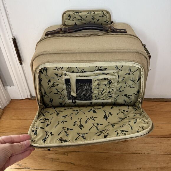 L.L. Bean Small Luggage Carry On With 360 4 Wheels Spinner Tan Canvas Suitcase - Picture 11 of 12